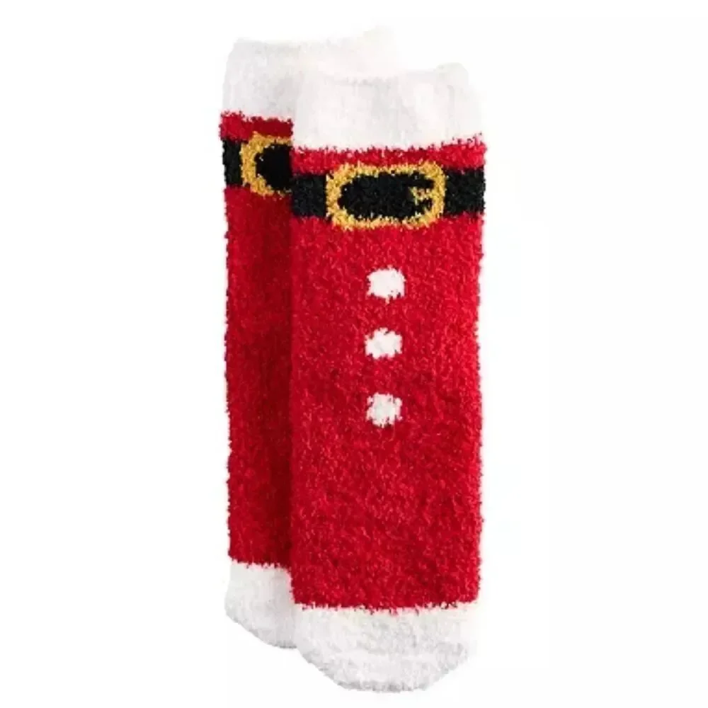 🩵NWT Cozy Red & White Santa Buckle Crew Socks